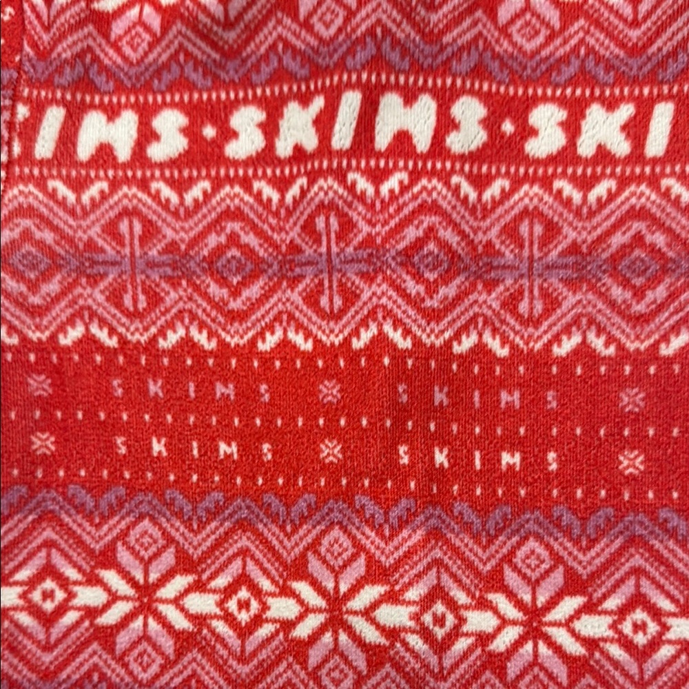 SKIMS Logo Plush Pointelle Footless Romper in Red Fair Isle Print - Picture 8 of 12